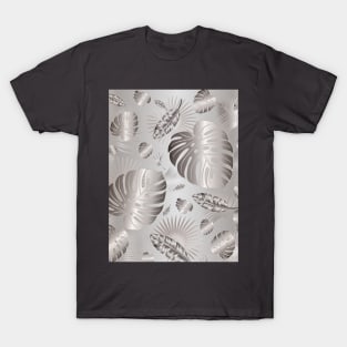 Silver Metallic Tropical Leaves T-Shirt